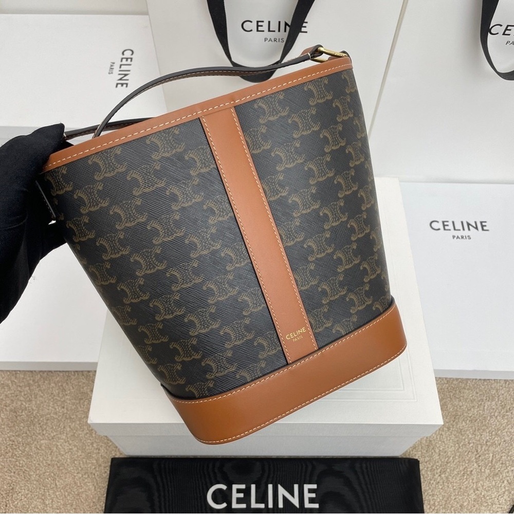Celine Brown Leather Trim Canvas Tote Bag